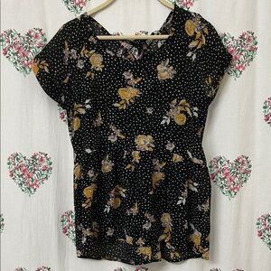 Xhilaration Black and Gold Floral Blouse